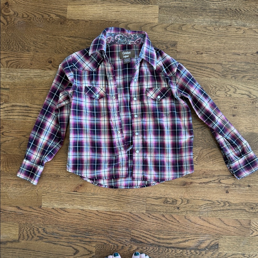 Carter's Kids Plaid Button-Up Shirt - Purple, Pink, and White